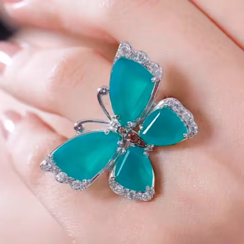 Verde Onyx, Brown and White Zircon 12.65 ctw Butterfly Ring